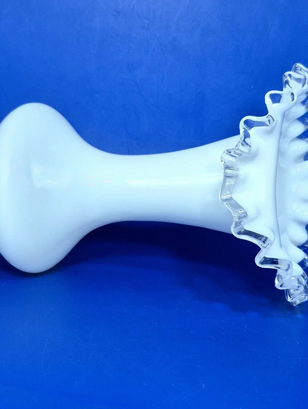 Vintage Fenton Silver Crest Milk Glass Ruffled Vase